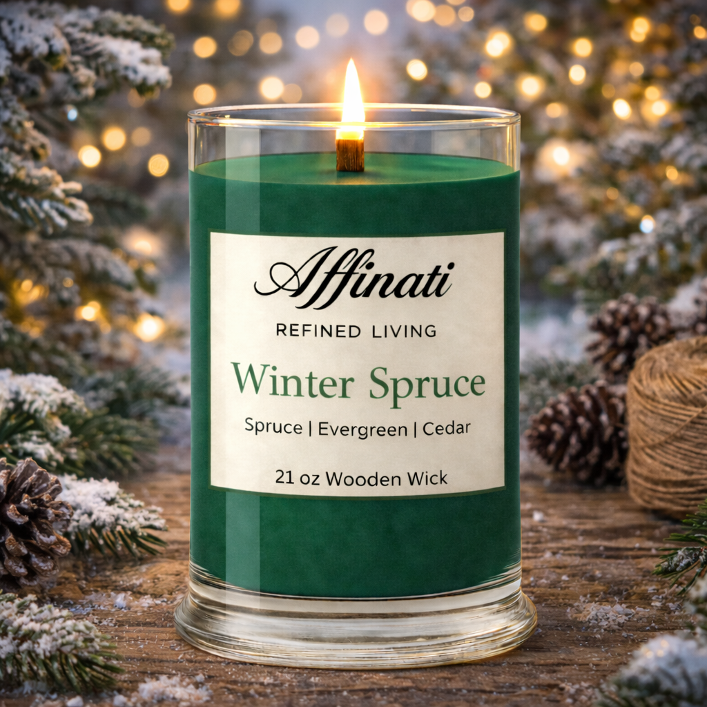 Winter Spruce Wooden Wick Candle – Luxury 21 oz Soy Blend | Affinati