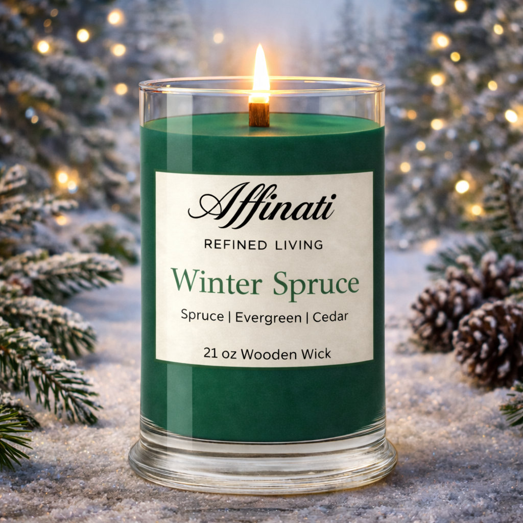 Winter Spruce Wooden Wick Candle – Luxury 21 oz Soy Blend | Affinati