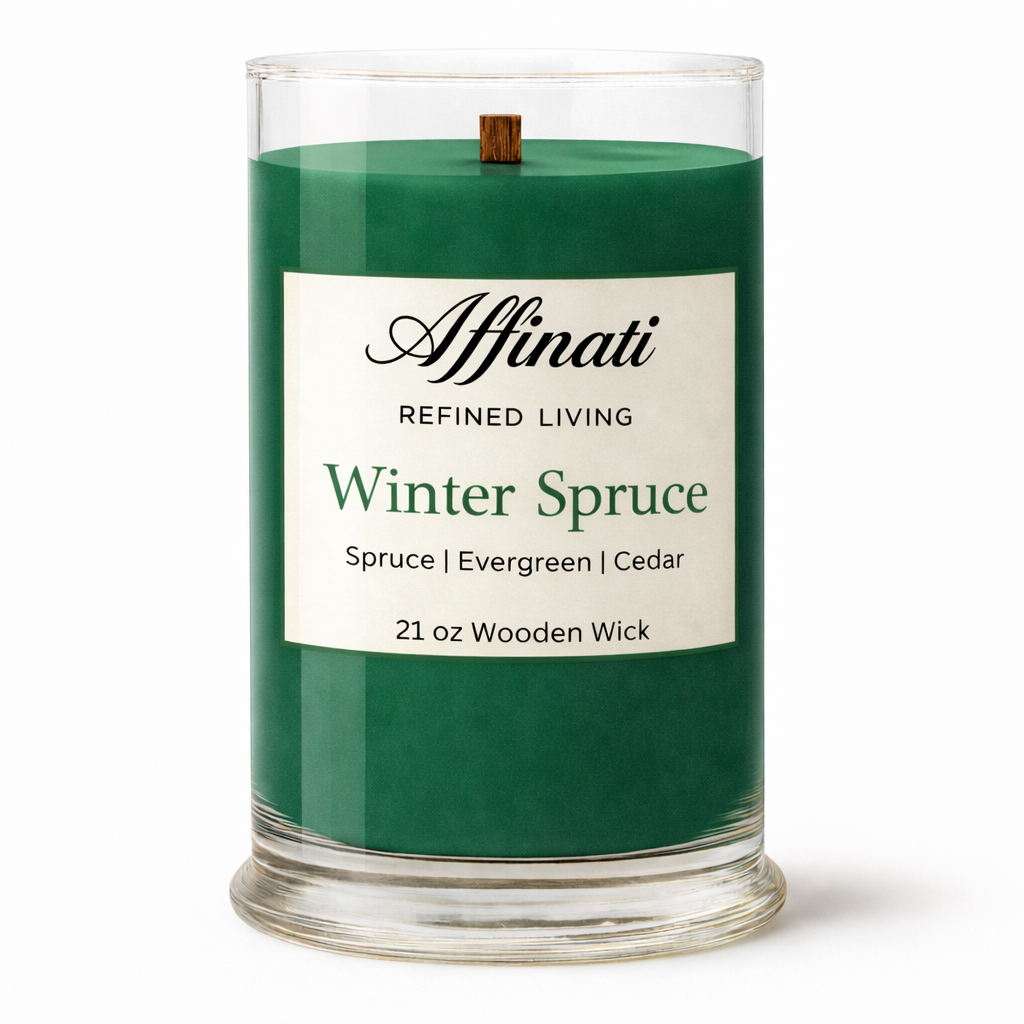 Winter Spruce Wooden Wick Candle – Luxury 21 oz Soy Blend | Affinati
