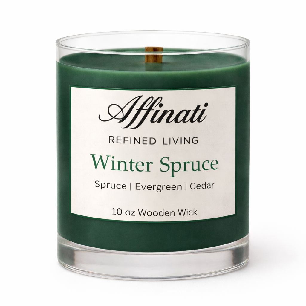 Winter Spruce Wooden Wick Candle – Luxury 10 oz Soy Blend | Affinati