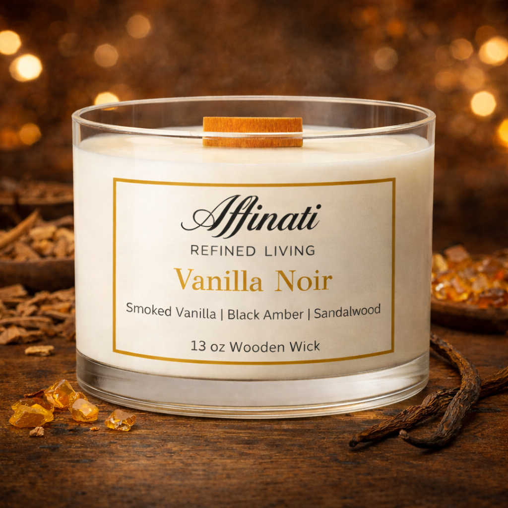 Vanilla Noir Wooden Wick Candle – Luxury 13 oz Soy Blend | Affinati