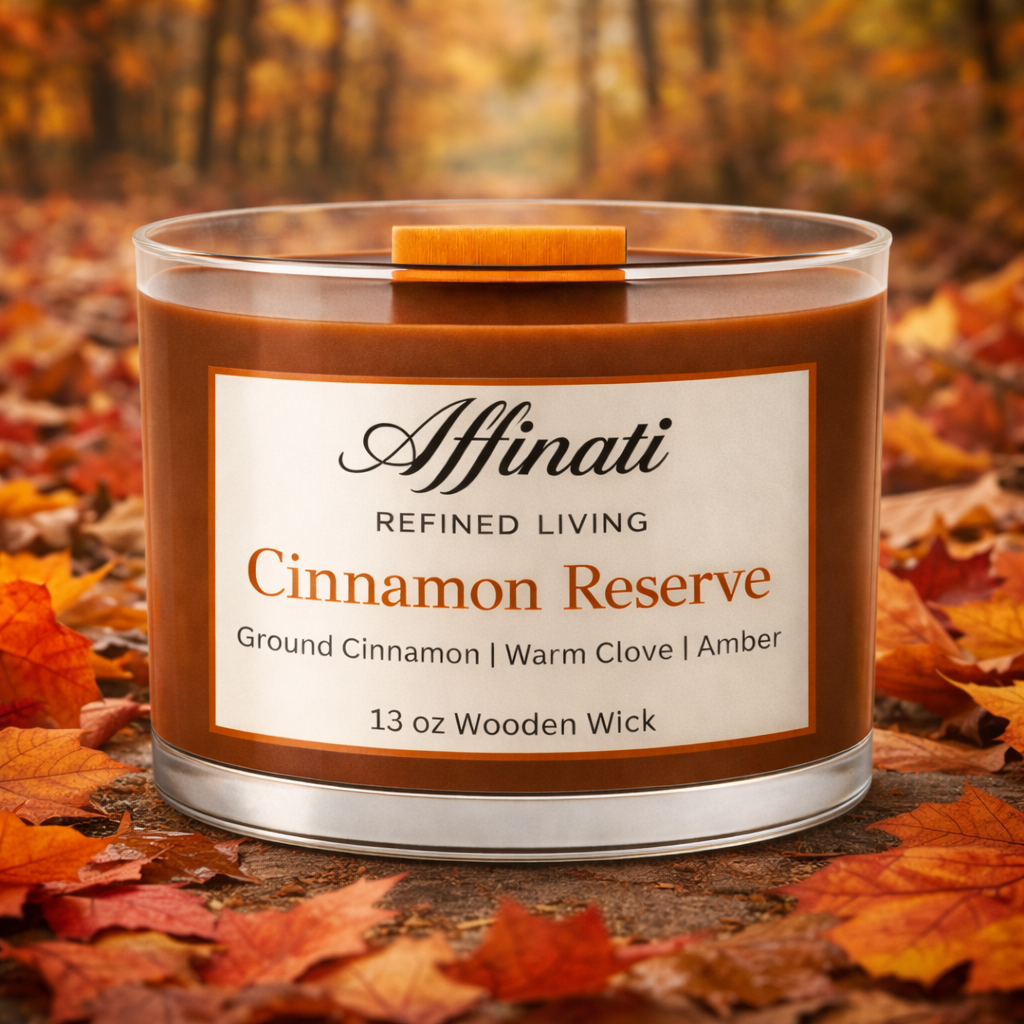 Cinnamon Reserve Wooden Wick Candle – Luxury 13 oz Soy Blend | Affinati