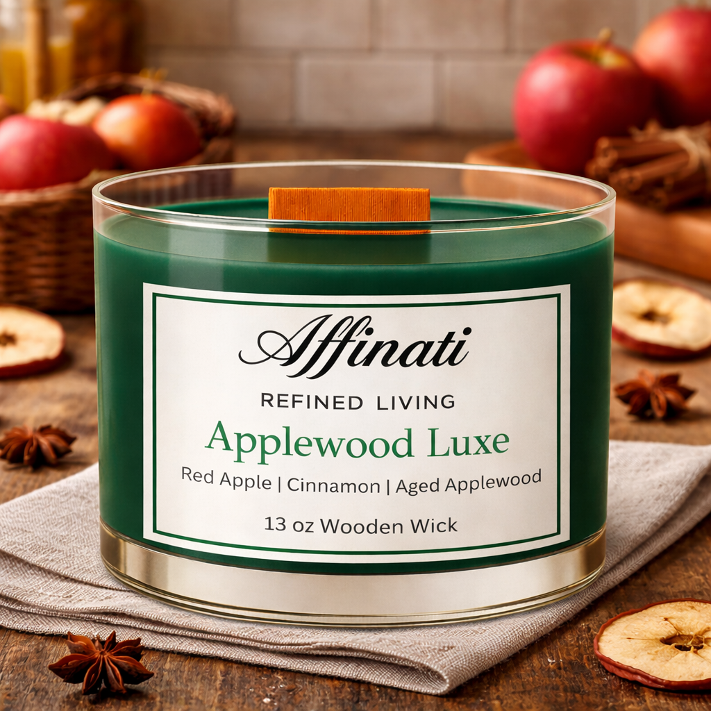 Applewood Luxe Wooden Wick Candle – Luxury 13 oz Soy Blend | Affinati