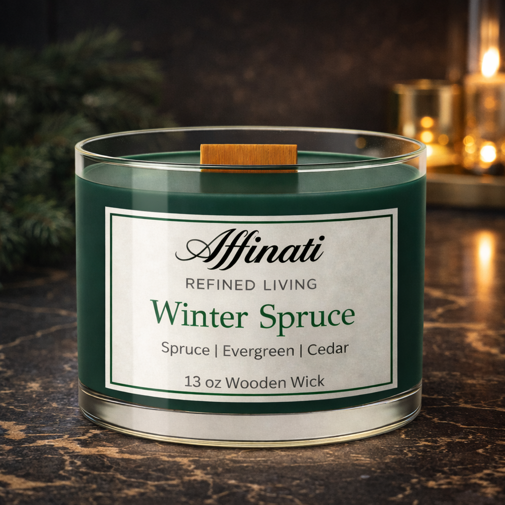 Winter Spruce Wooden Wick Candle – Luxury 13 oz Soy Blend | Affinati