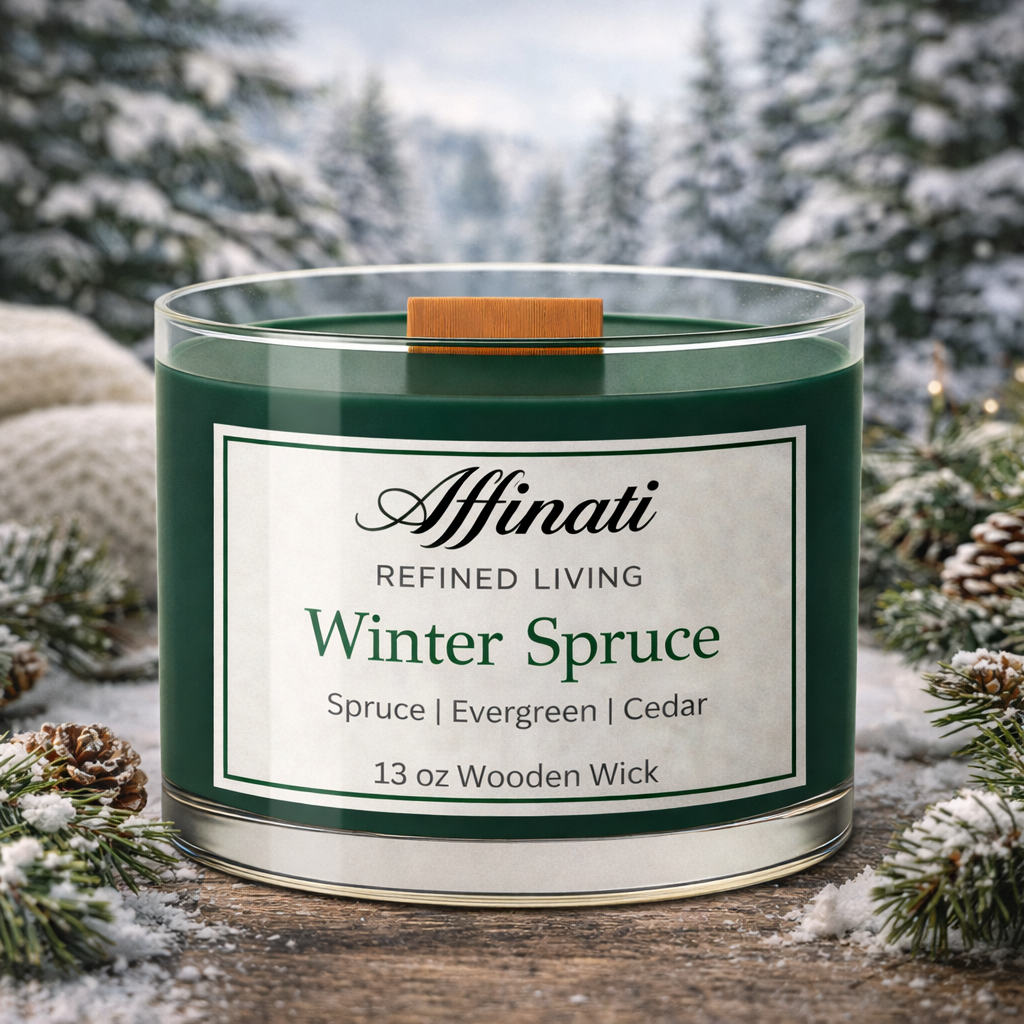 Winter Spruce Wooden Wick Candle – Luxury 13 oz Soy Blend | Affinati