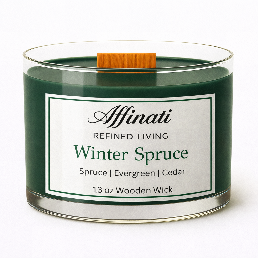 Winter Spruce Wooden Wick Candle – Luxury 13 oz Soy Blend | Affinati