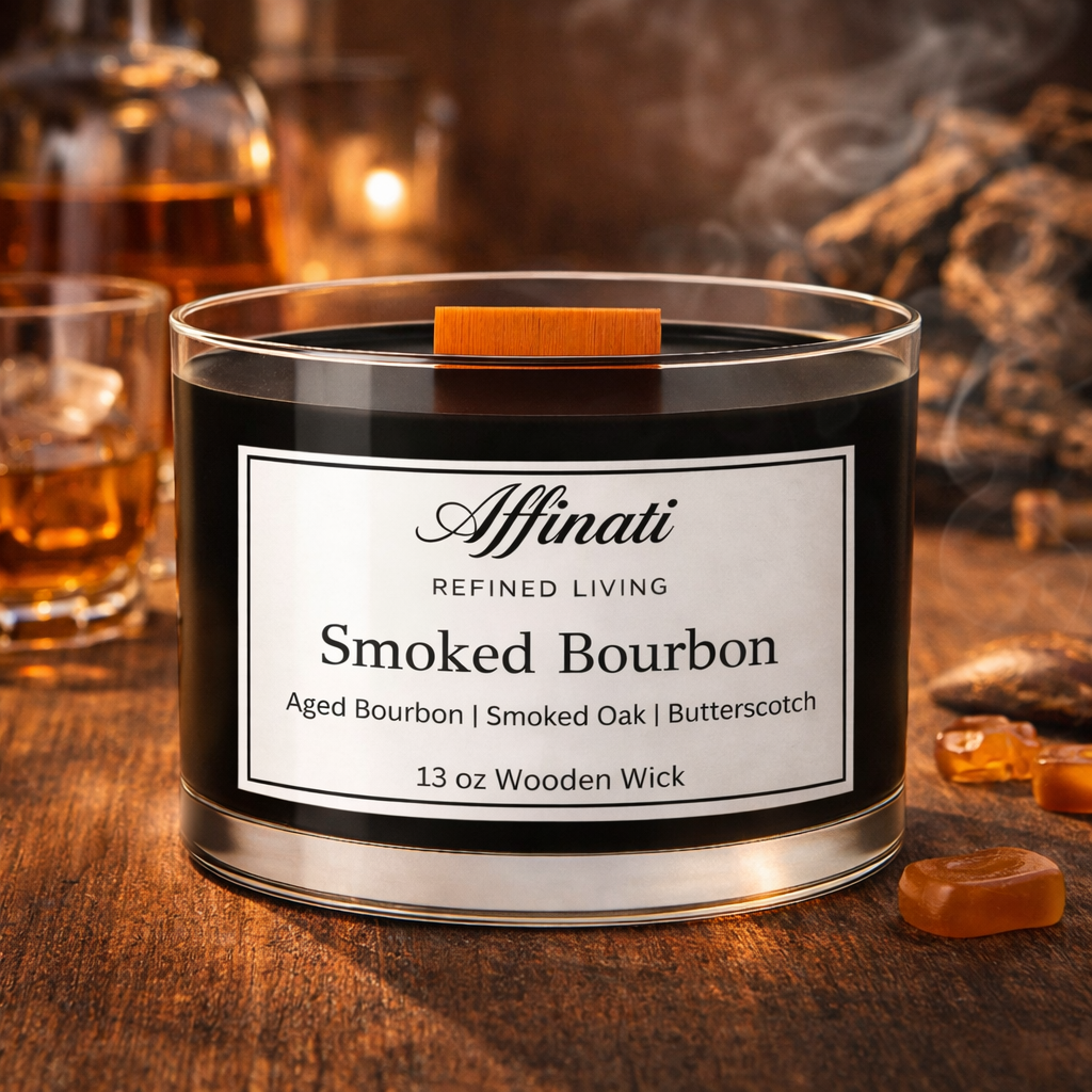Smoked Bourbon Wooden Wick Candle – Luxury 13 oz Soy Blend | Affinati