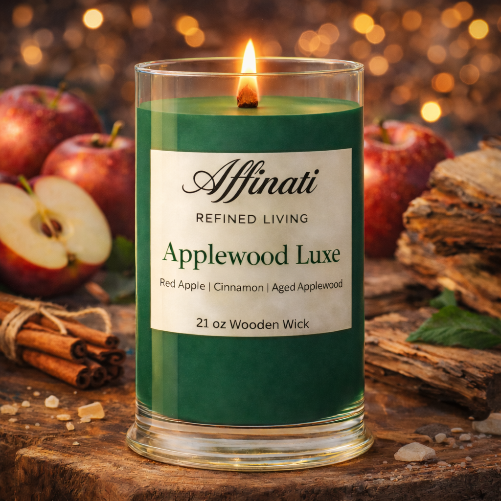 Applewood Luxe Wooden Wick Candle – Luxury 21 oz Soy Blend | Affinati