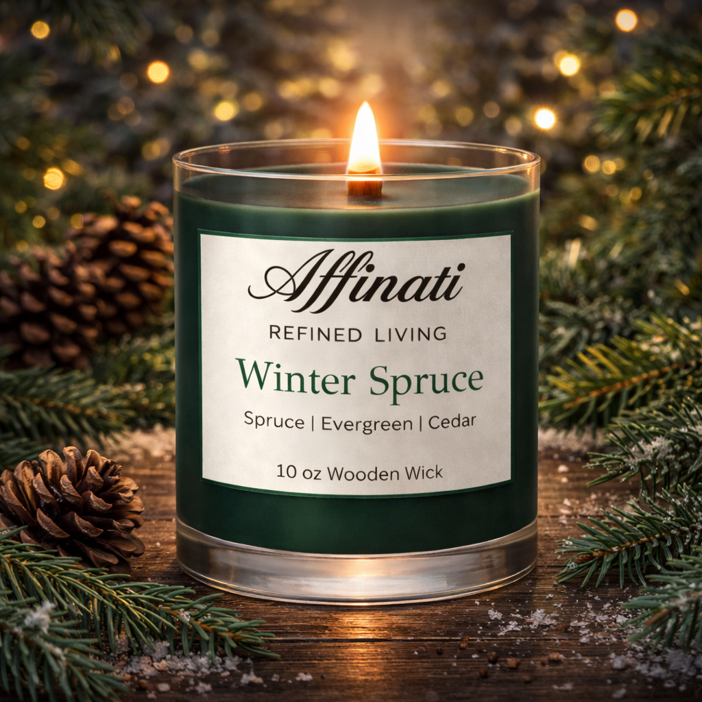 Winter Spruce Wooden Wick Candle – Luxury 10 oz Soy Blend | Affinati
