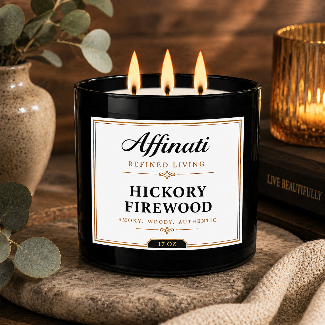 Hickory Firewood 3-Wick Candle