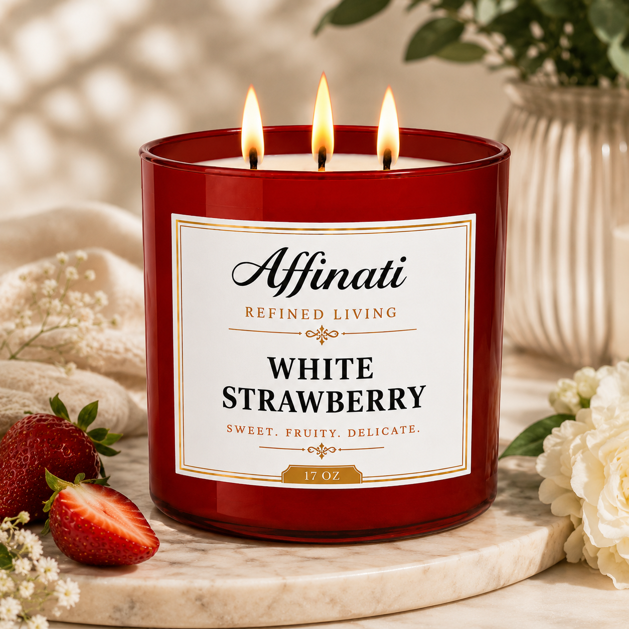 White Strawberry 3-Wick Candle