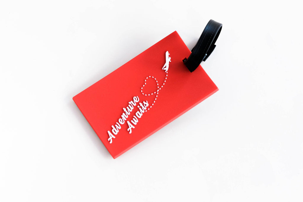Adventure Awaits Luggage Tag | Red Colored Bag Tag